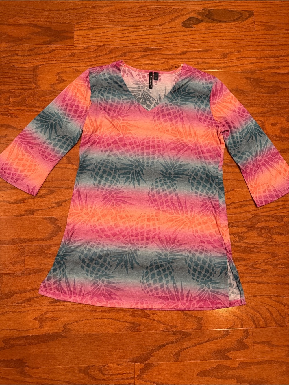 Vibrant Pineapple Print coverup - Pink, Coral & Teal